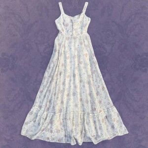 Gunne Sax Jessica McClintock Cream Floral Corset Bodice Prairie Dress